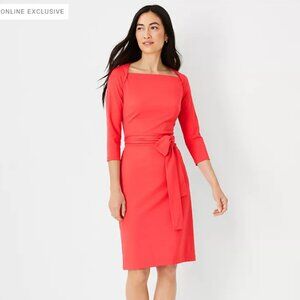 Ann Taylor Petite XS Envelope Neck Belted Flare Dress Color: Coral